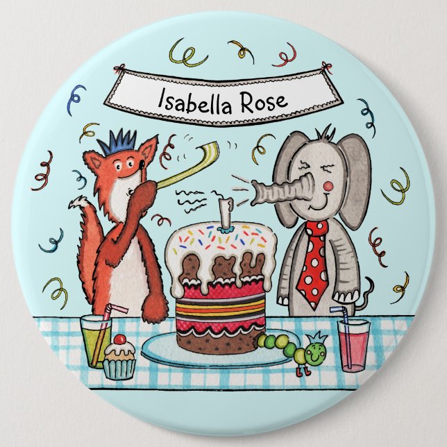 Personalised Cute Party Animals Badge Button (Front)