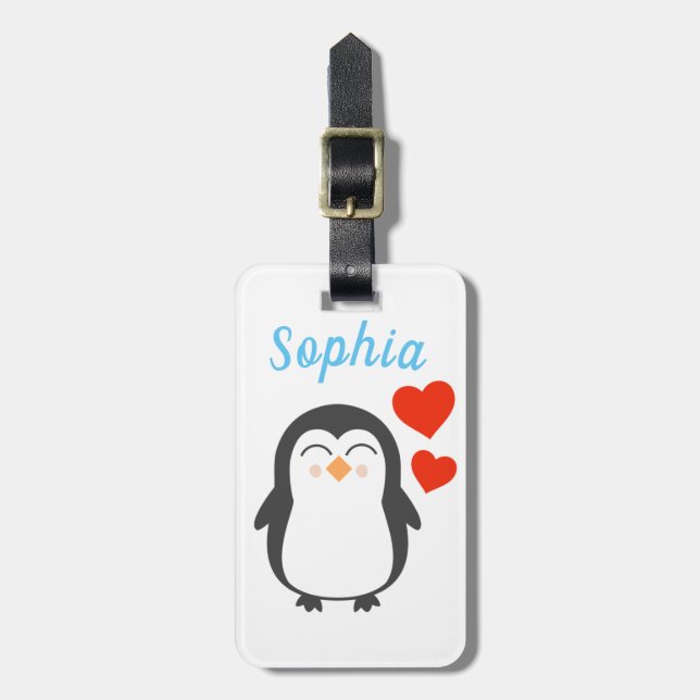 Personalised Cute Penguin Luggage Tag (Front Vertical)