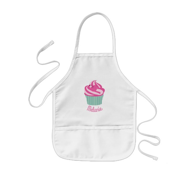 Personalised Cute Pink Cupcake Kids' Apron (Front)