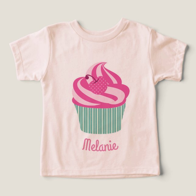 Personalised Cute Pink Cupcake  Toddler T-shirt (Design Front)