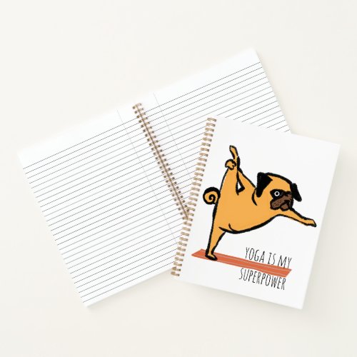 Personalised Cute Pug doing Yoga Doodle Notebook