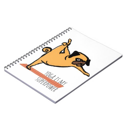 Personalised Cute Pug doing Yoga Doodle Notebook