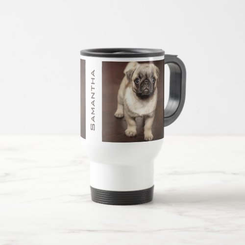 Personalised Cute Pug Puppy Photo Travel Mug