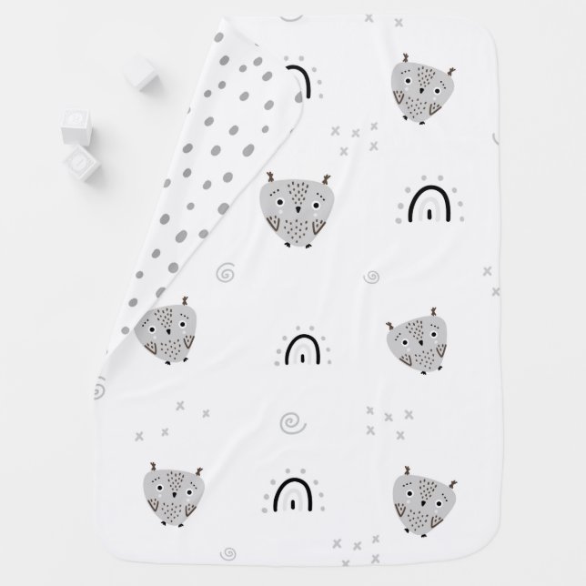Personalised Cute Scandi owl double sided  Baby Blanket (In Situ)