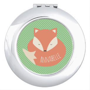 Personalised Cute Sleeping Fox and Dots Compact Mirror