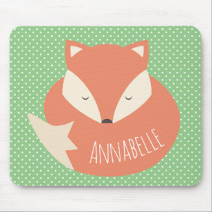 Personalised Cute Sleeping Fox and Dots Mouse Pad
