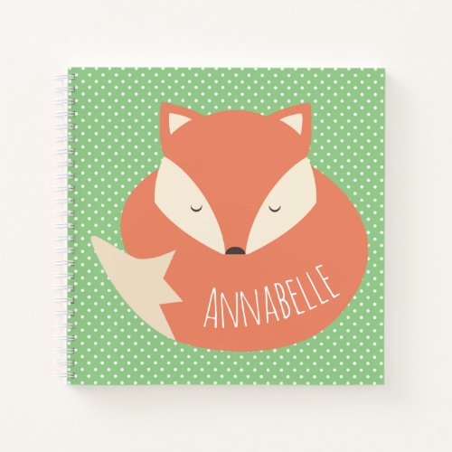 Personalised Cute Sleeping Fox and Dots Notebook