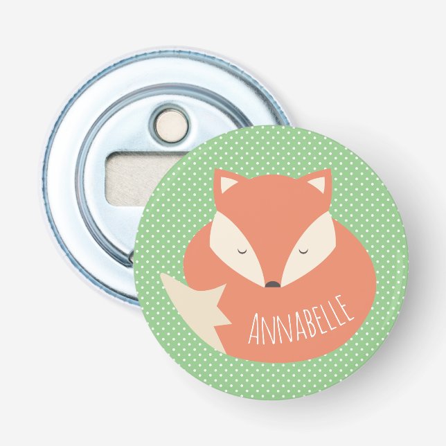 Personalised Cute Sleeping Fox Bottle Opener (Front)