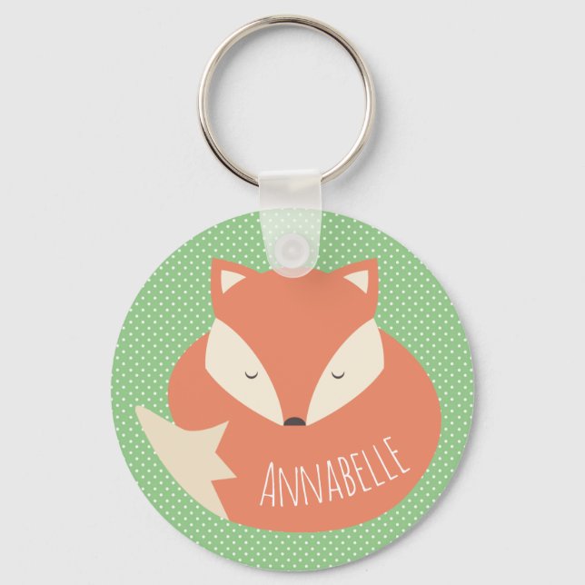Personalised Cute Sleeping Fox Keychain (Front)