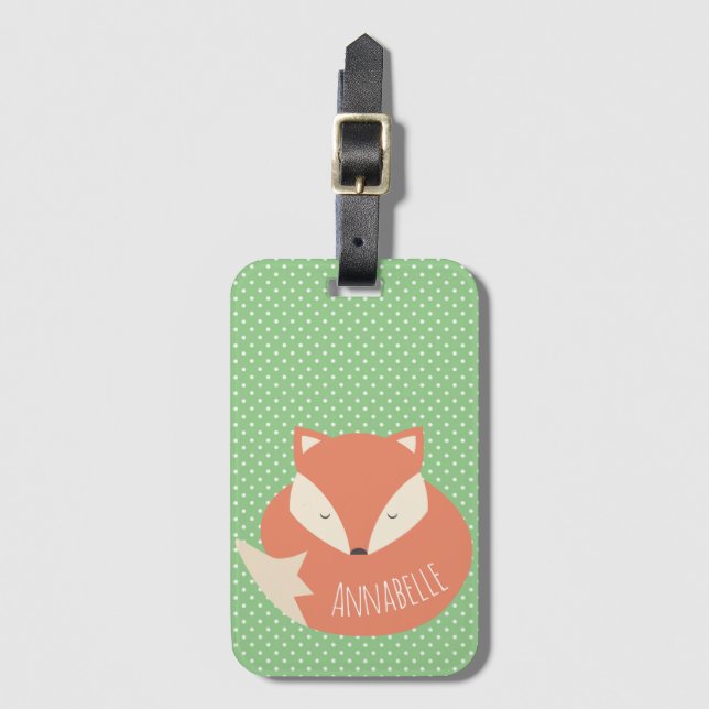 Personalised Cute Sleeping Fox Luggage Tag (Front Vertical)