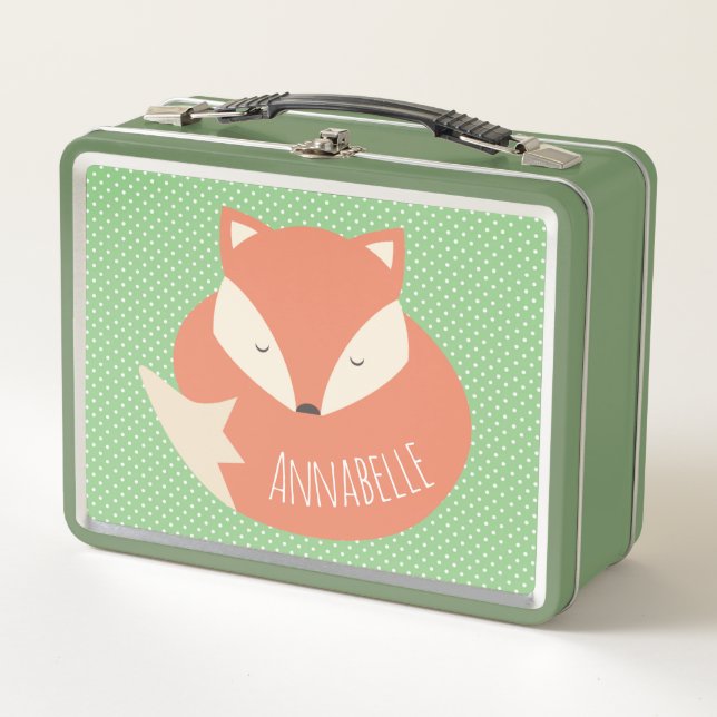 Personalised Cute Sleeping Fox Metal Lunch Box (Front)
