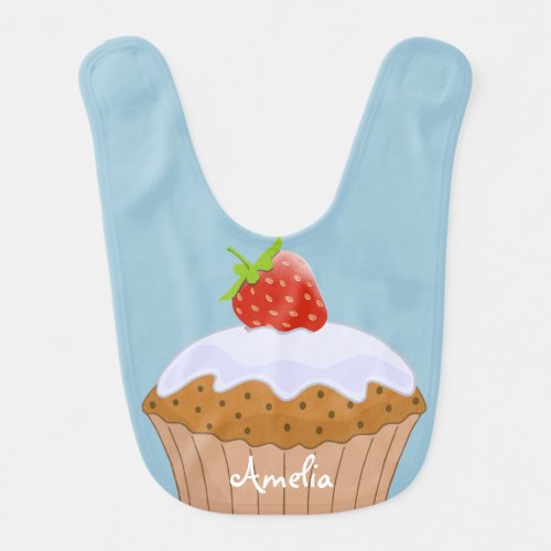 Personalised Cute Strawberry Blue Baby Bib