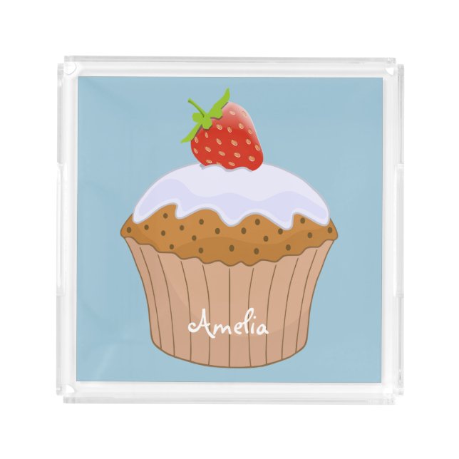 Personalised Cute Strawberry Bun Acrylic Tray (Front)