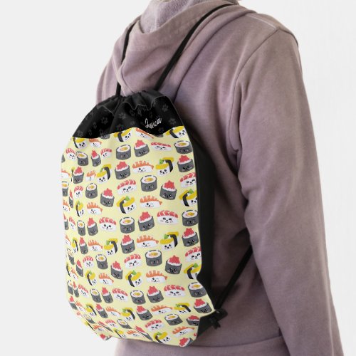 Personalised Cute Sushi Kitten Kawaii Drawstring Bag