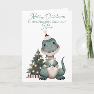 Personalised Cute Watercolour Christmas Dinosaur Holiday Card