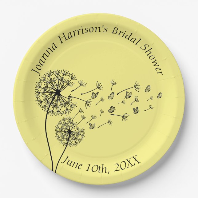 Personalised Dandelion Clock with Butterflies Paper Plates (Front)