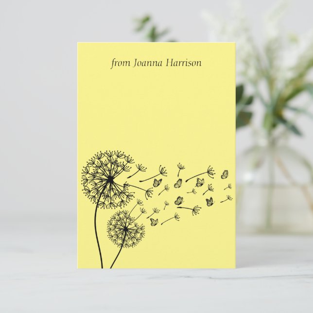 Personalised Dandelion Clock with Butterflies Thank You Card (Standing Front)