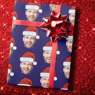 Personalised Dark Blue Face Santa Hat Gift Wrap