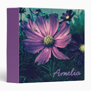 Personalised Dark Purple Flowers 3 Ring Binder