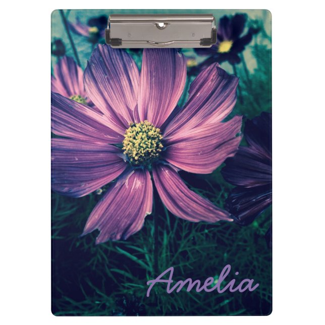 Personalised Dark Purple Flowers Clipboard (Front)