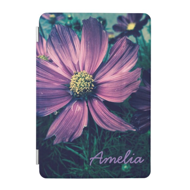 Personalised Dark Purple Flowers iPad Mini Cover (Front)