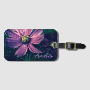 Personalised Dark Purple Flowers Luggage Tag
