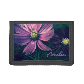Personalised Dark Purple Flowers Tri-fold Wallet