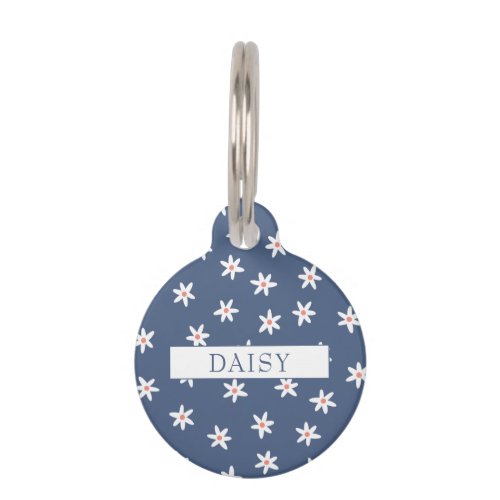 Personalised Deep Violet and White Daisy Patterned Pet ID Tag