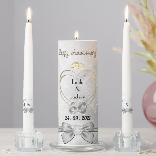 Personalised Diamond 60th Wedding Anniversary Unity Candle Set (In Situ)
