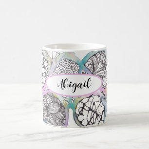 Personalised doodle and watercolour art designer coffee mug