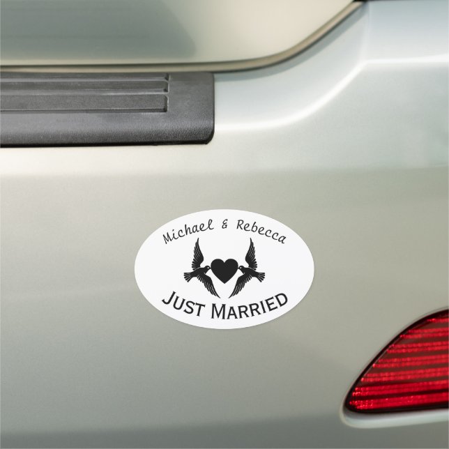 Personalised Doves and Heart Just Married Car Magnet (In Situ)