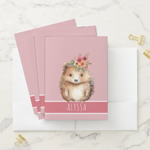 Personalised Dusty Pink Hedgehog Pocket Folder