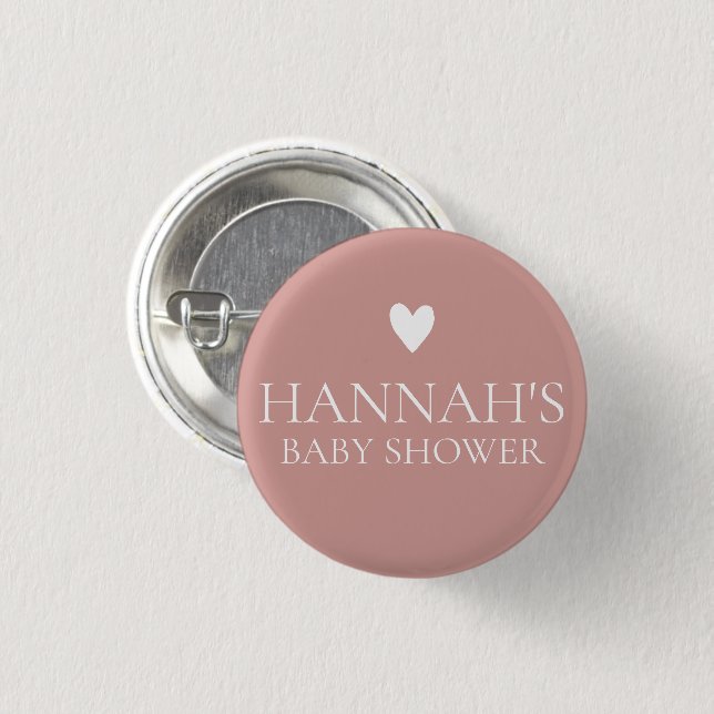 Personalised Dusty Pink/ Rose Baby Girl shower Button (Front & Back)
