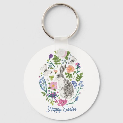 Personalised Easter Bunny and Flower  Keychain