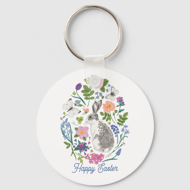 Personalised Easter Bunny and Flower  Keychain (Front)