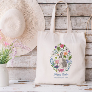 Personalised Easter Bunny and Flower Tote Bag