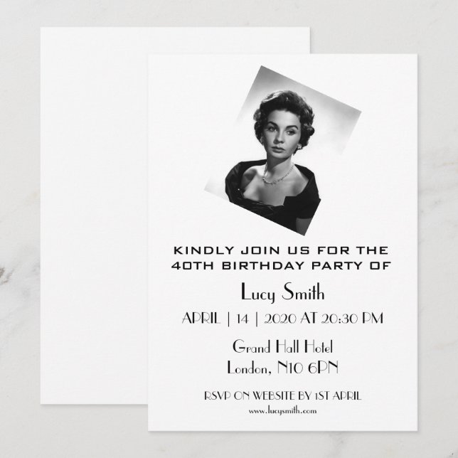 Personalised Elegant 40th Birthday Party  Invitation (Front/Back)