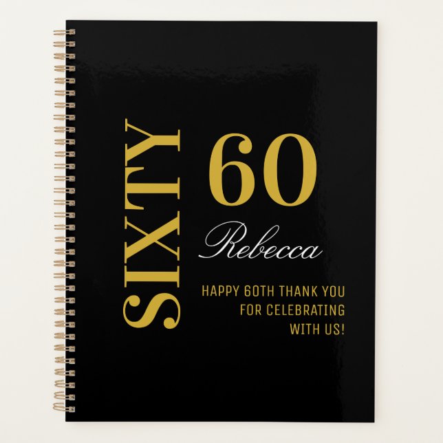 Personalised Elegant Black & Gold 60th Birthday  Planner (Front)