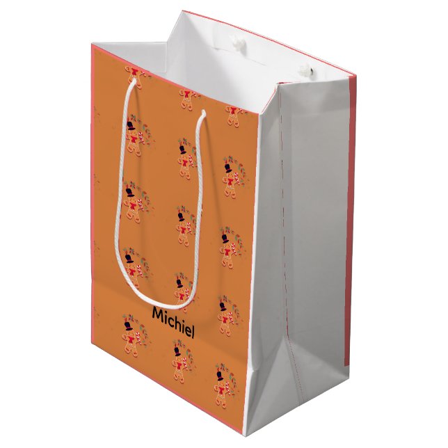  personalised   elegant christmas  gingerbread  medium gift bag (Front Angled)