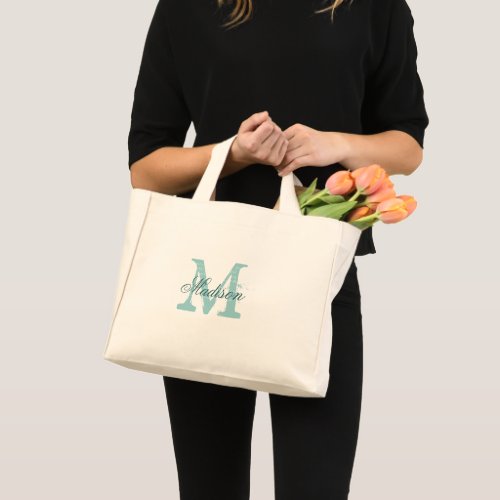 Personalised elegant teal monogram small tiny mini tote bag