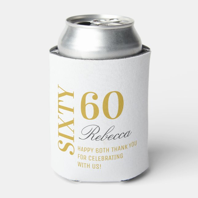 Personalised Elegant White & Gold 60th Birthday  Can Cooler (Can Front)