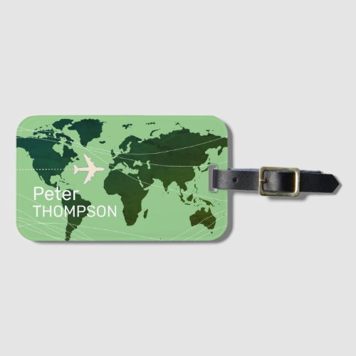  personalised elegant worldwide travel  green luggage tag
