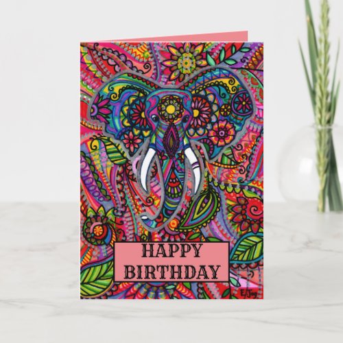 Personalised Elephant Mandala Boho Birthday Card