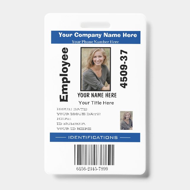 Personalised Employee Photo ID Company Security  Badge (Front)