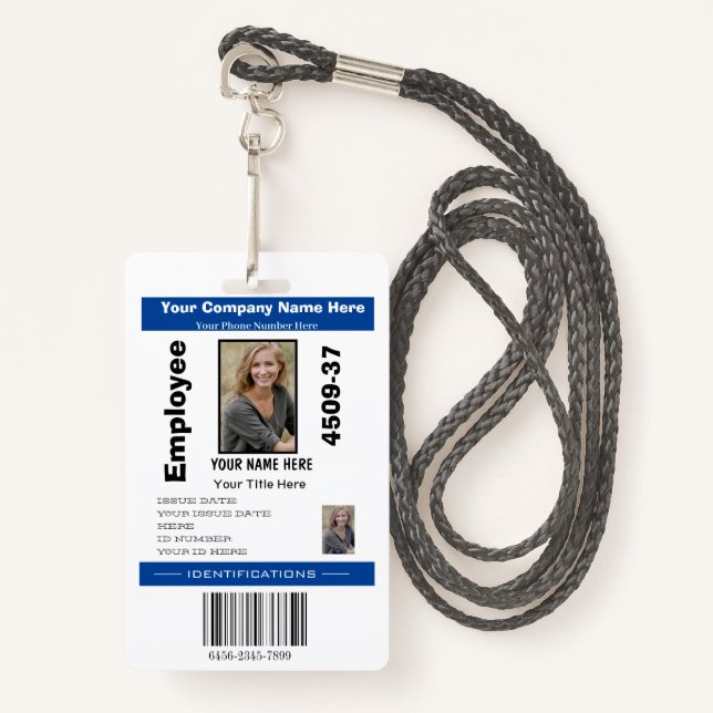 Personalised Employee Photo ID Company Security  Badge (Front with Lanyard)