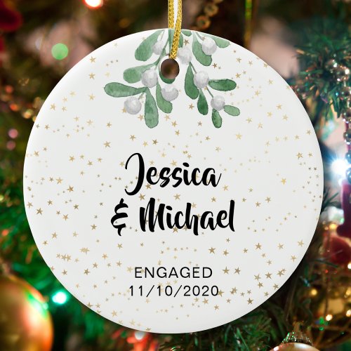 Personalised Engaged Gold Stars  Ceramic Ornament
