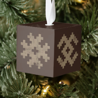 Personalised Ethnic Baltic Brown Pixelated  Cube Ornament