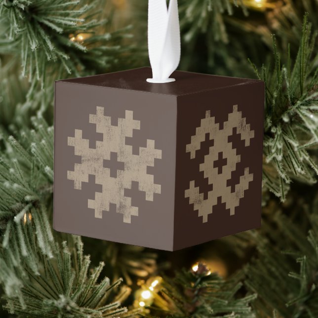 Personalised Ethnic Baltic Brown Pixelated  Cube Ornament (Tree)