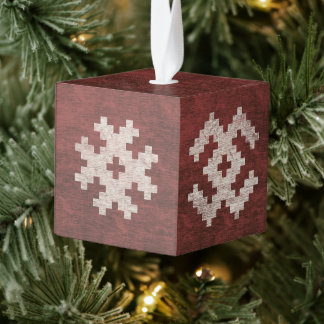 Personalised Ethnic Baltic Red Vintage Pixelated Cube Ornament