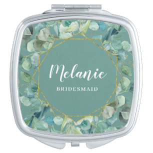 Personalised Eucalyptus Gold Bridesmaid Favour Compact Mirror